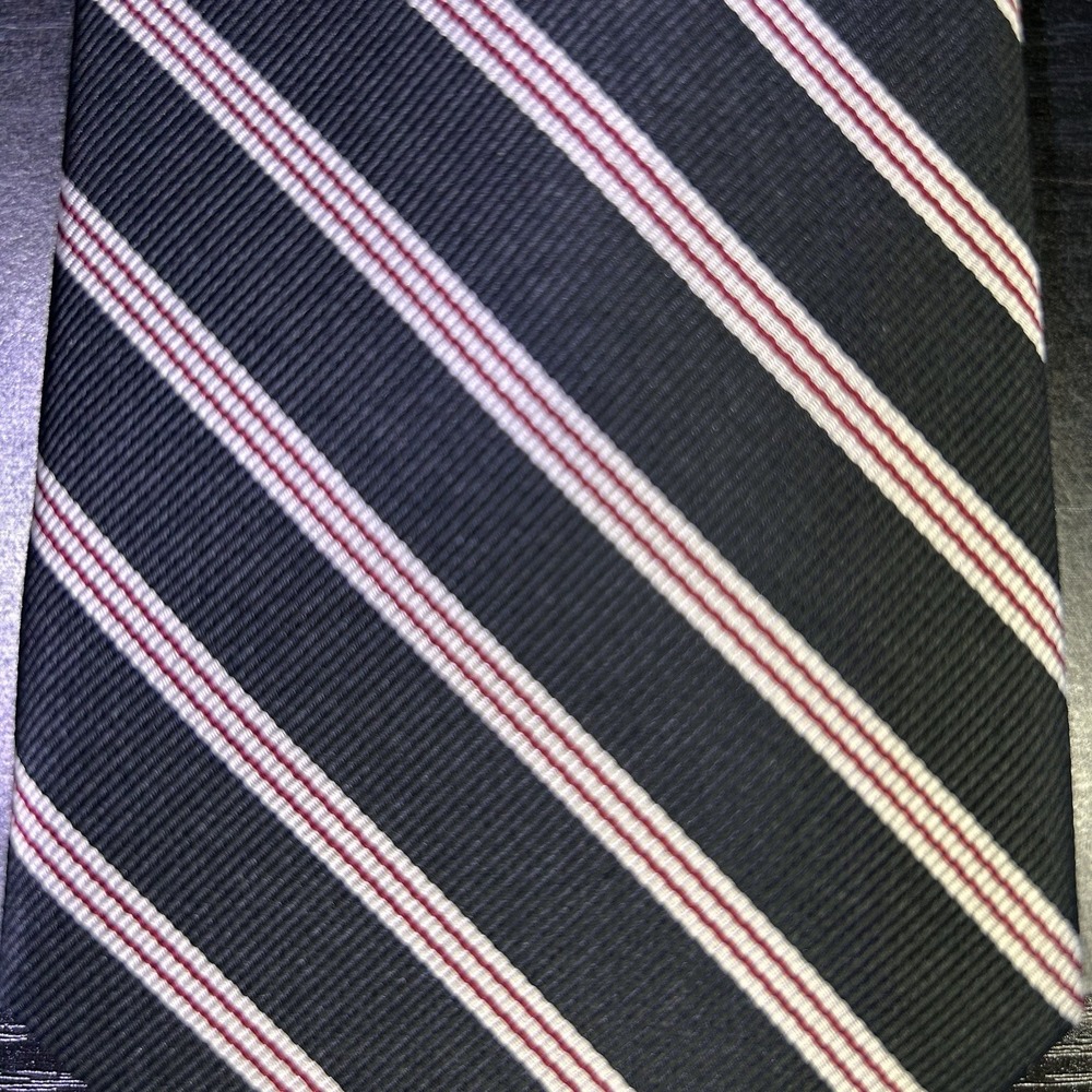 Ashford & Brooks London Mens Handmade Silk Tie Black w/Red White Stripes - Picture 6 of 8